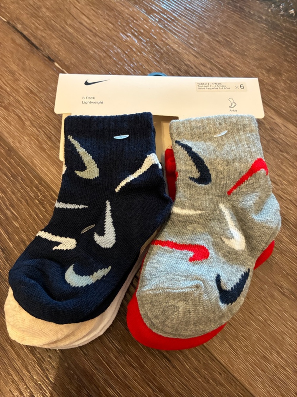 NIKE Toddler Socks Boy‎ Ankle - 6 Pack Swoosh Logo Size 2-4 Multi-Color